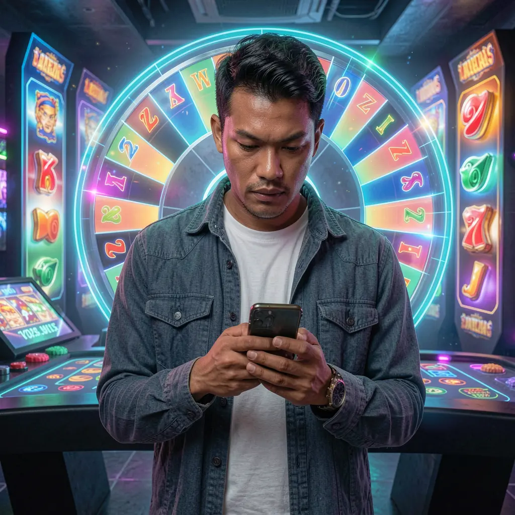Focused Filipino player using the JILIBB2 mobile casino app with a glowing roulette interface highlighting live casino action in the Philippines